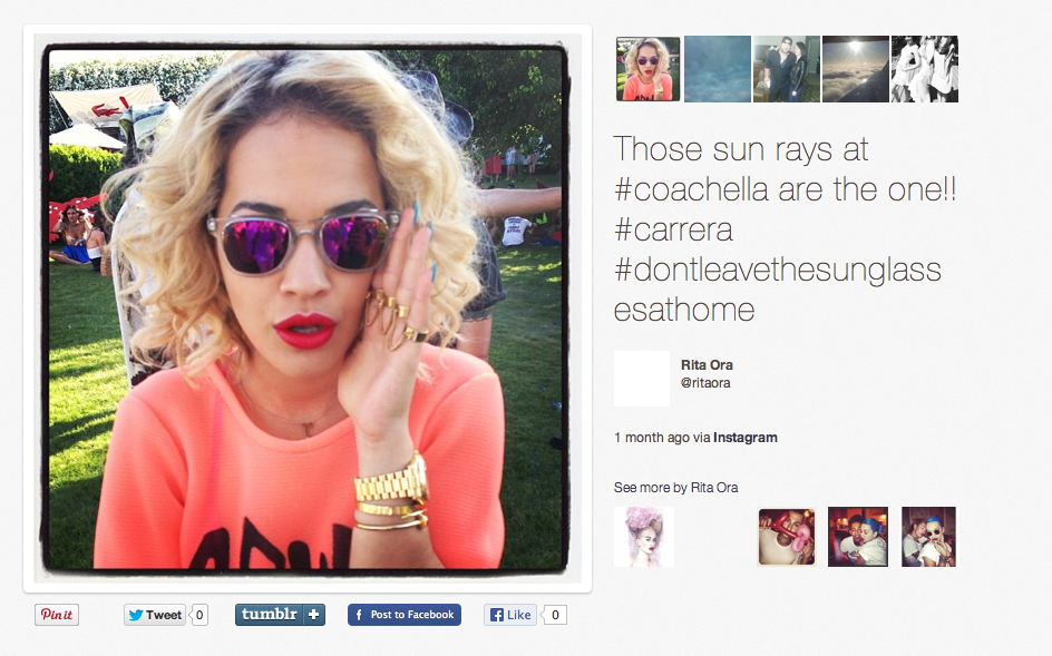 Les lunettes de soleil Carrera de Rita Ora
